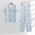 Bamboo cotton gauze four colors optional printed short-sleeved trousers home wear suit