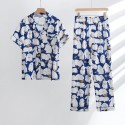 Bamboo cotton gauze four colors optional printed short-sleeved trousers home wear suit