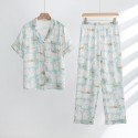 Bamboo cotton gauze four colors optional printed short-sleeved trousers home wear suit