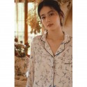 Bamboo cotton double-layer gauze women's flying bird print long-sleeved long pants pajamas set