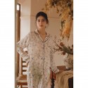 Bamboo cotton double-layer gauze women's flying bird print long-sleeved long pants pajamas set