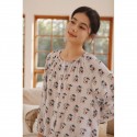 Bamboo Cotton Gauze Women's Home Clothes Cartoon Strap Dog Print Loose Long Sleeve Pajama Set