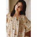 Bamboo Cotton Gauze Women's Home Clothes Cartoon Strap Dog Print Loose Long Sleeve Pajama Set