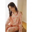 Bamboo Cotton Lapel Long Sleeve Blooming Print Soft and Comfortable Women's Pajama Set