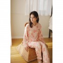 Bamboo Cotton Lapel Long Sleeve Blooming Print Soft and Comfortable Women's Pajama Set