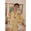 Bamboo Fiber Double-layer Gauze Cartoon Print Lapel Long-sleeved Pants Pajama Set