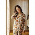 Bamboo Fiber Double-layer Gauze Cartoon Print Lapel Long-sleeved Pants Pajama Set