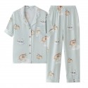 Natural bamboo fiber double-layer gauze magic rabbit print short-sleeved pajamas set