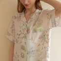 Natural Bamboo Fiber Double Gauze Flower Honey Pajamas Women's Short-sleeved Bamboo Pajamas Set