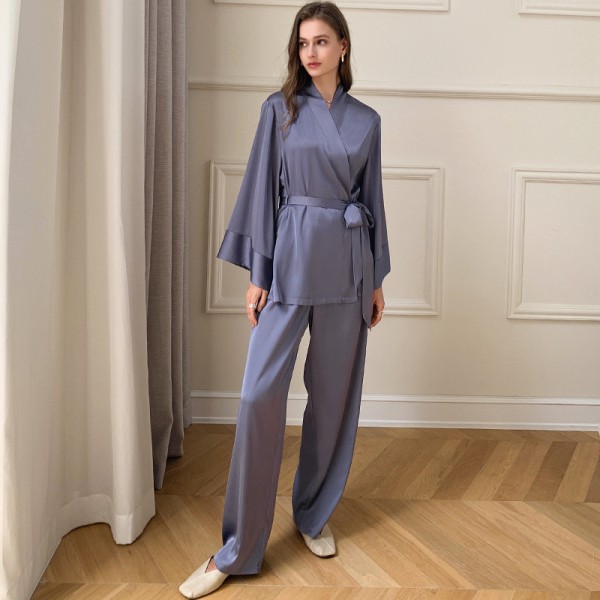 Stain chiffon home sleepwear thin pajama set