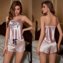 Two piece set of women's summer striped stain pajamas