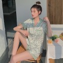 Short sleeved Green leopard print Pajamas sets