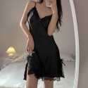 Women's summer stain thin satin chiffon suspender nightgown