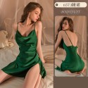 Sexy stain plus size sleepwear with side slit silk slip suspender nightgown