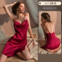 Sexy stain plus size sleepwear with side slit silk slip suspender nightgown