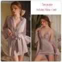 Stain autumn chest cushion deep v sexy suspender pajama sets