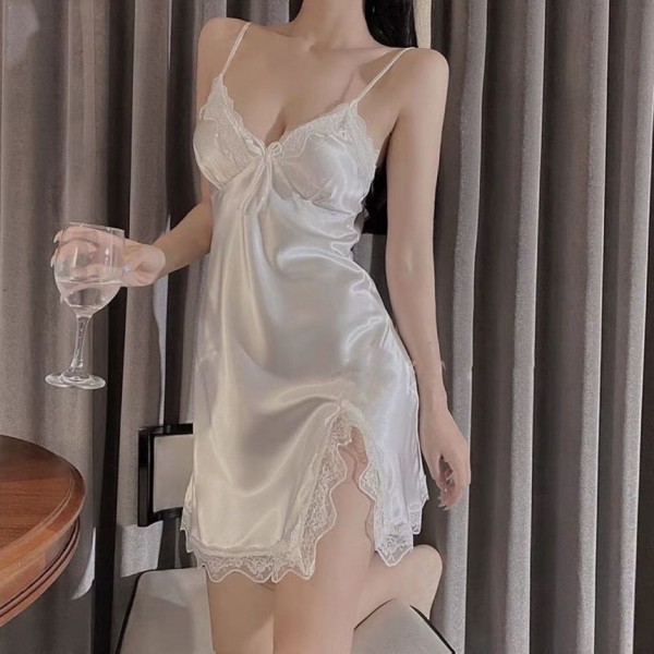 lace sexy sleepwear women's stain chiffon suspender nightgown