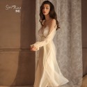 Stain lace pajamas sexy deep V-long suspender skirt