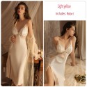 Stain lace pajamas sexy deep V-long suspender skirt