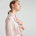 19mm Thick Real Silk Lapel Open Pocket Nightgown, Women's 100% Silk Light Pink Sleepwear