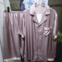 Men's Real Silk Short Sleeved Top, Mid Length Pants, Pajamas Set, Solid Color Mulberry Silk Home Clothes