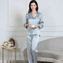 19mm High Density 100% Mulberry Silk Home Wear V-Neck Top And Pants, Women's Solid Color Pajamas Sets