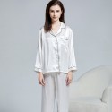 19mm High Density 100% Mulberry Silk Home Wear V-Neck Top And Pants, Women's Solid Color Pajamas Sets