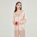 Solid Silk Sleepwear Women's Long Sleeved Pants 100% Mulberry Silk Home Clothes Set