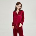 Solid Silk Sleepwear Women's Long Sleeved Pants 100% Mulberry Silk Home Clothes Set