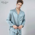 100% Mulberry Silk Men's Long Sleeved Long Pants Sleepwear Home Suit Set Can Be Worn Outside