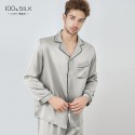 100% Mulberry Silk Men's Long Sleeved Long Pants Sleepwear Home Suit Set Can Be Worn Outside