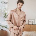 100% Mulberry Silk Men's Long Sleeved Long Pants Sleepwear Home Suit Set Can Be Worn Outside