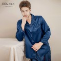 100% Mulberry Silk Men's Long Sleeved Long Pants Sleepwear Home Suit Set Can Be Worn Outside