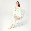 New 100% Maulberry Silk Pajamas Suit Doll Collar Embroidered Long-Sleeved Women's Home Service