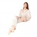 New 100% Maulberry Silk Pajamas Suit Doll Collar Embroidered Long-Sleeved Women's Home Service